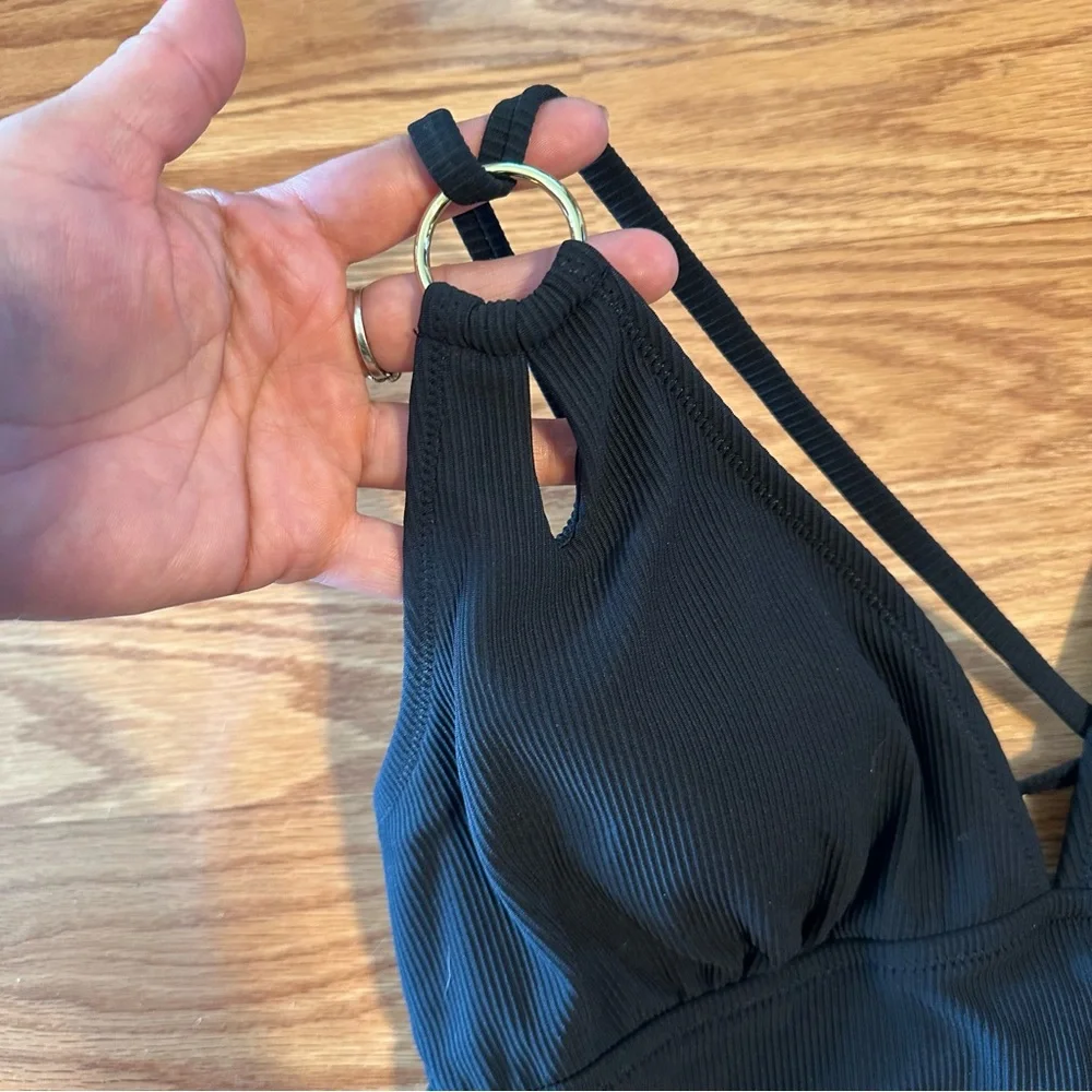 NWT Charmo Black Ribbed Ruched One-Piece Swimsuit Size L - Picture 4 of 12